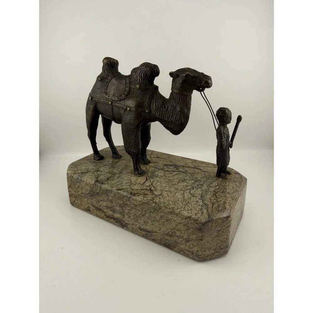 Theodore Alexander Verdigris Bronze Marble Camel Statue Figure Sculpture Man